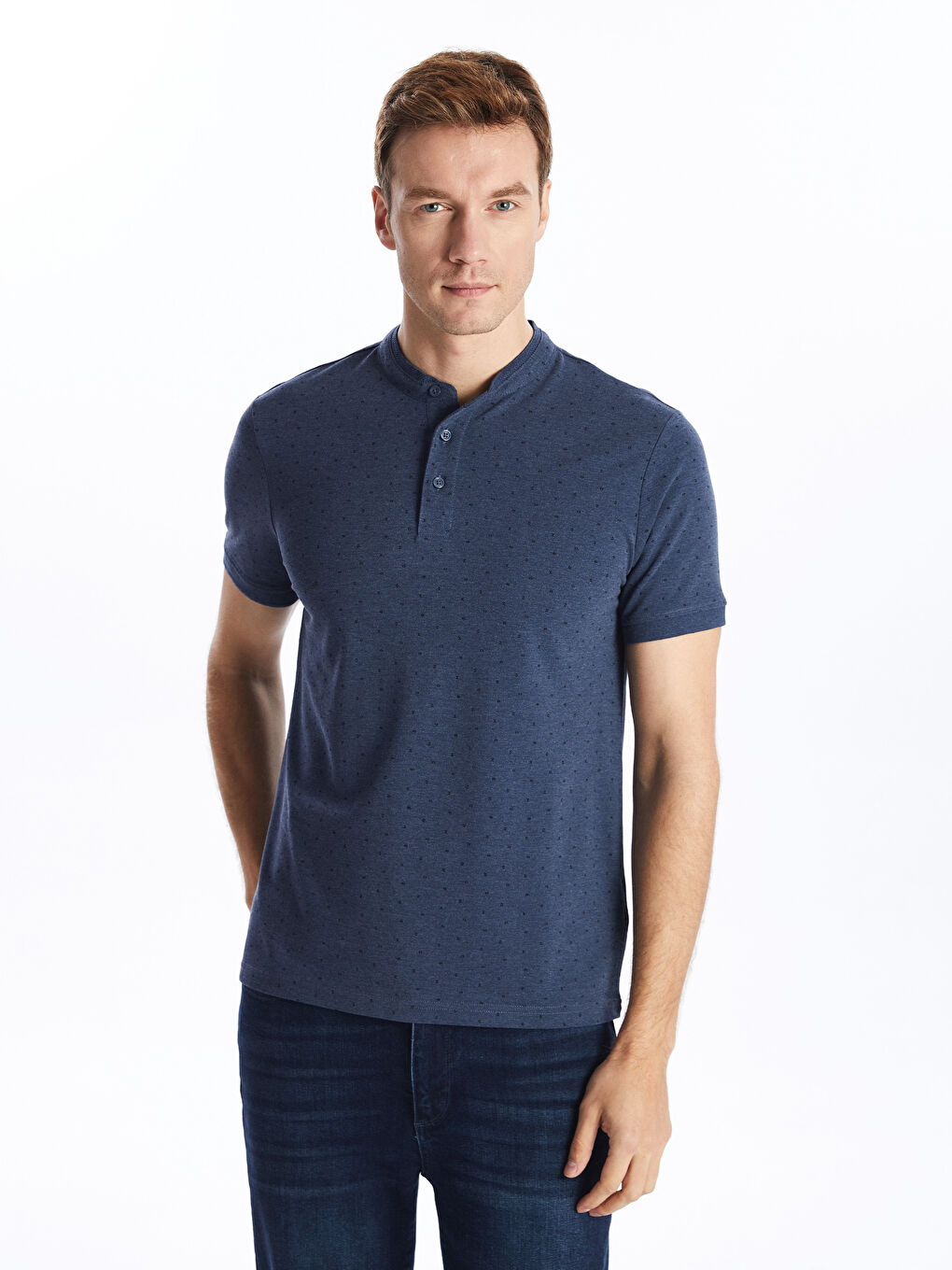 Grandad Collar Short Sleeve Patterned Pique Men's T-Shirt -S53703Z8-F2Y