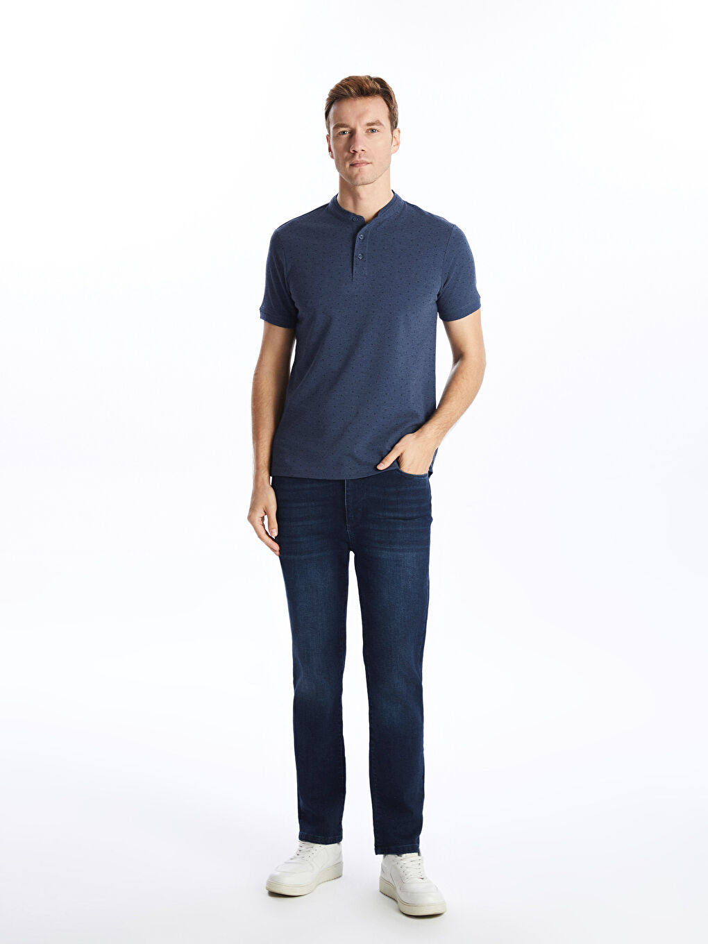 Grandad Collar Short Sleeve Patterned Pique Men's T-Shirt -S53703Z8-F2Y