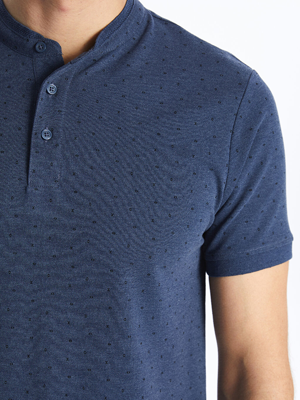 Grandad Collar Short Sleeve Patterned Pique Men's T-Shirt -S53703Z8-F2Y