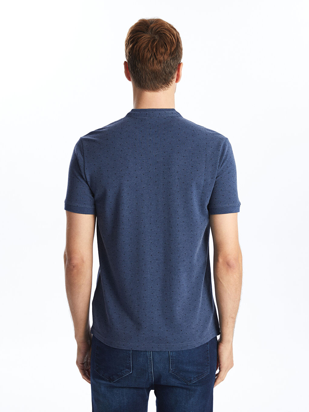 Grandad Collar Short Sleeve Patterned Pique Men's T-Shirt -S53703Z8-F2Y
