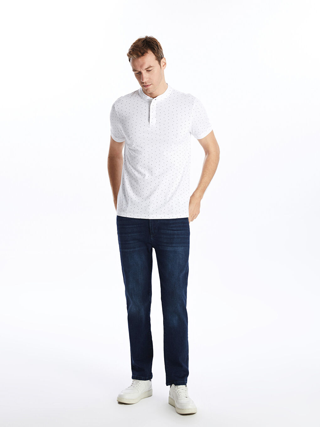 Grandad Collar Short Sleeve Patterned Pique Men's T-Shirt -S53703Z8-Q6K