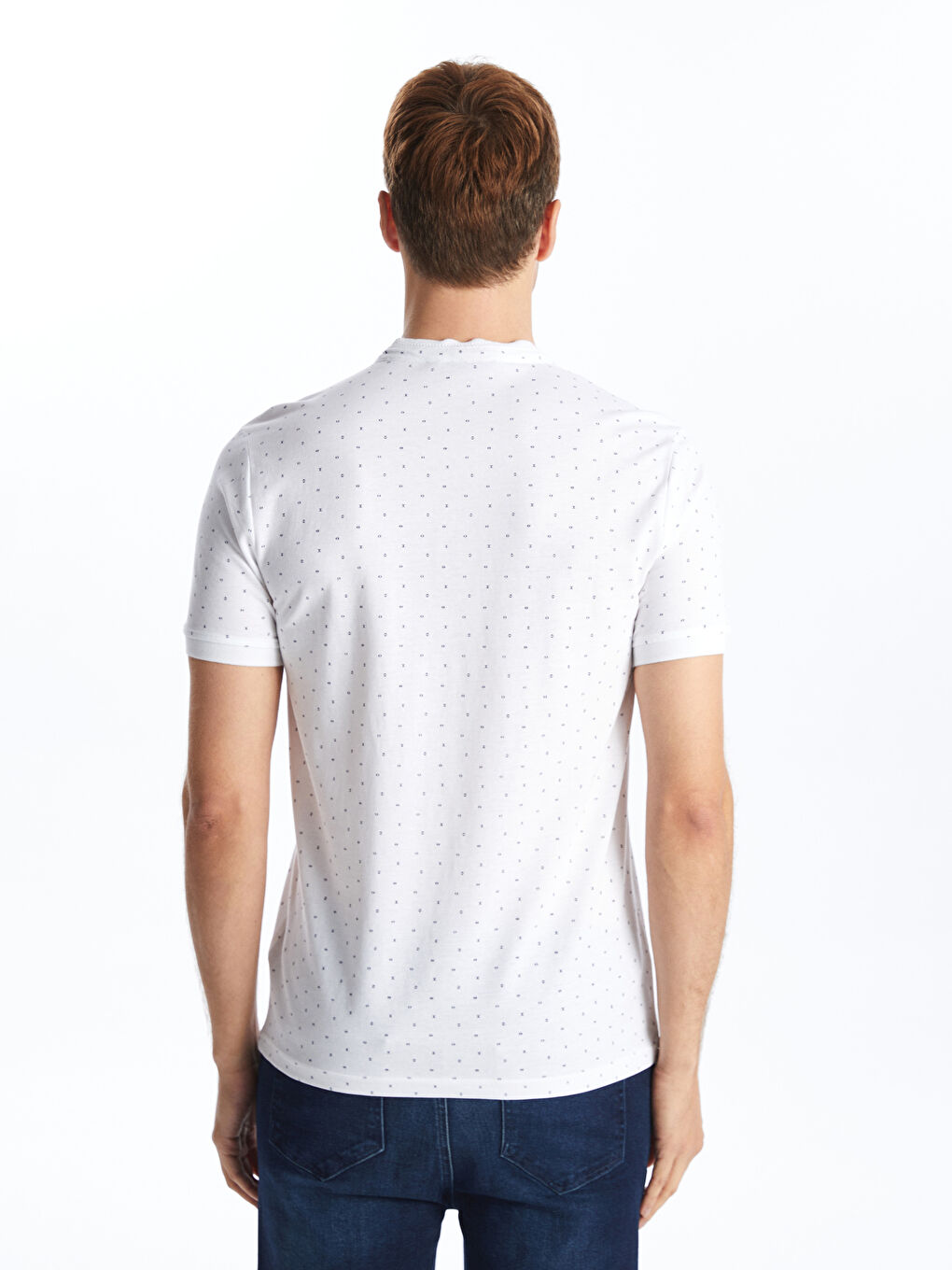 Grandad Collar Short Sleeve Patterned Pique Men's T-Shirt -S53703Z8-Q6K