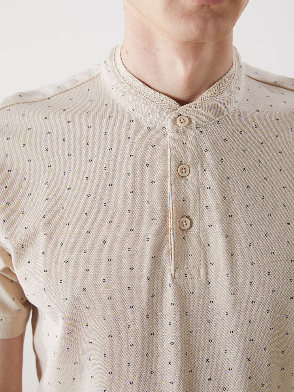 Grandad Collar Short Sleeve Patterned Pique Men's T-Shirt -S53703Z8-QMG