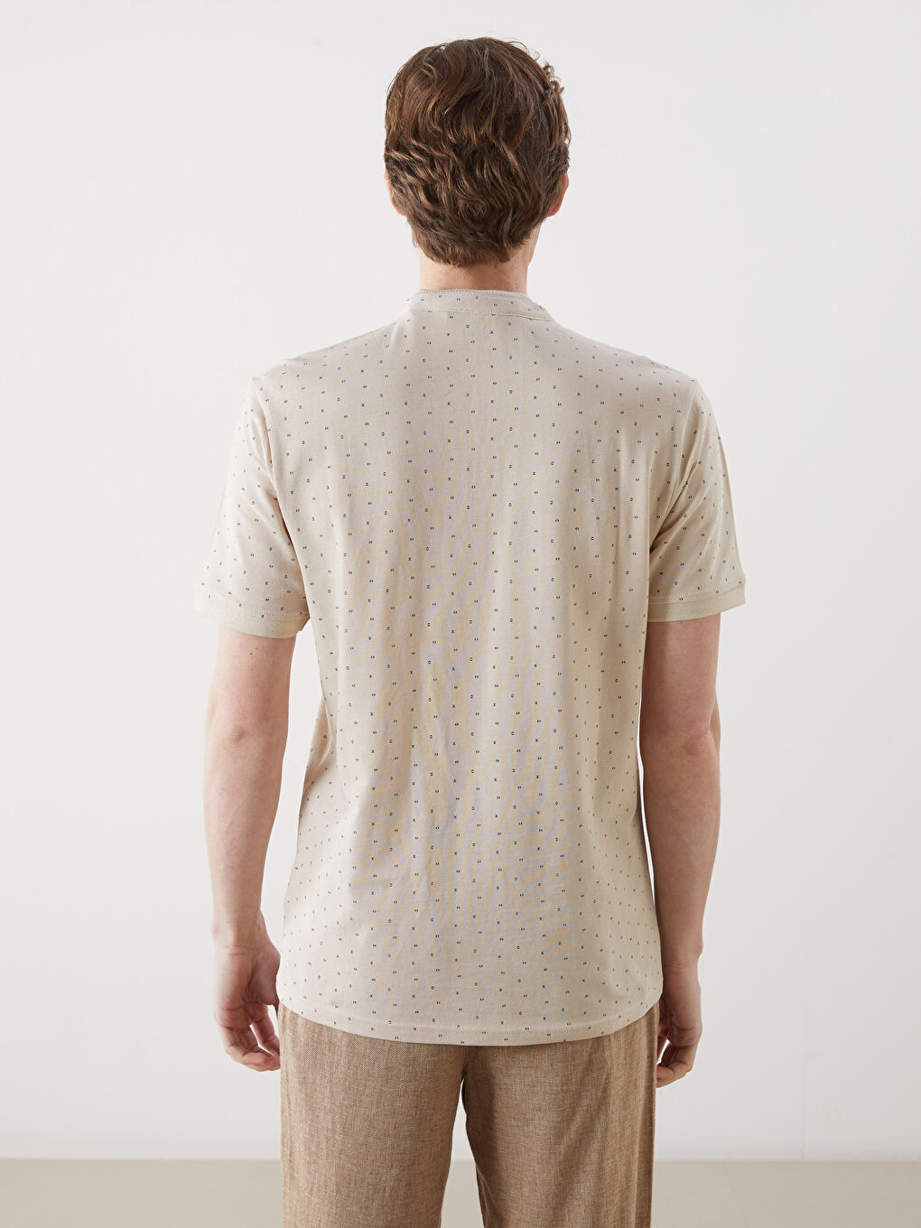 Grandad Collar Short Sleeve Patterned Pique Men's T-Shirt -S53703Z8-QMG