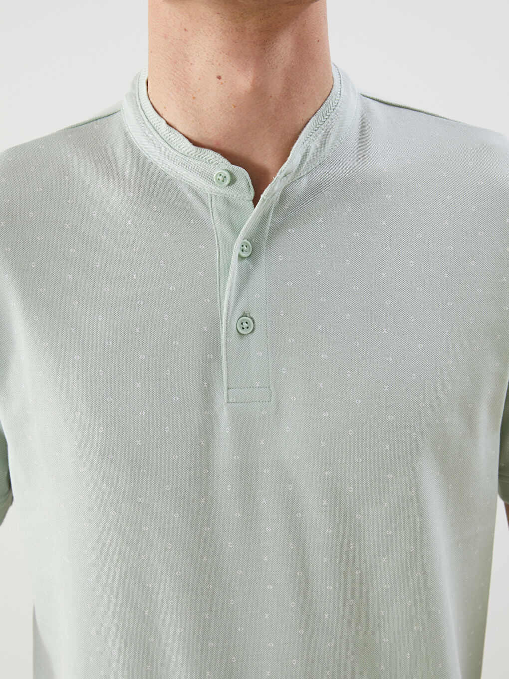 Grandad Collar Short Sleeve Patterned Pique Men's T-Shirt -S53703Z8-YT4