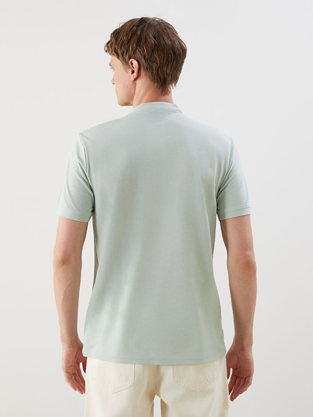 Grandad Collar Short Sleeve Patterned Pique Men's T-Shirt -S53703Z8-YT4