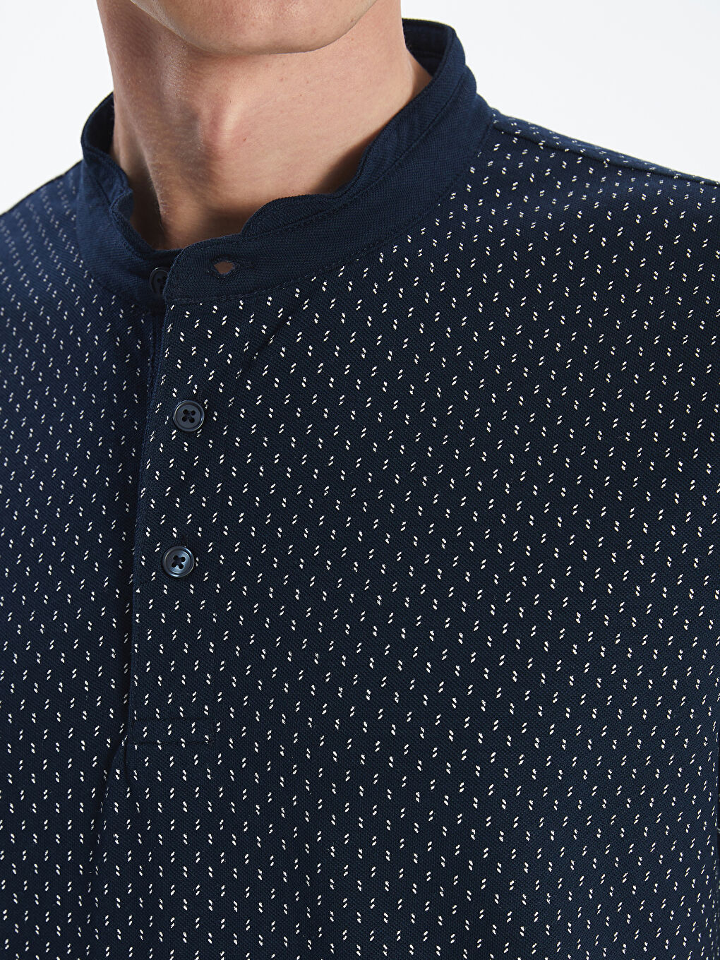 Grandad Collar Short Sleeve Patterned Pique Men's T-Shirt -S53703Z8-DWP
