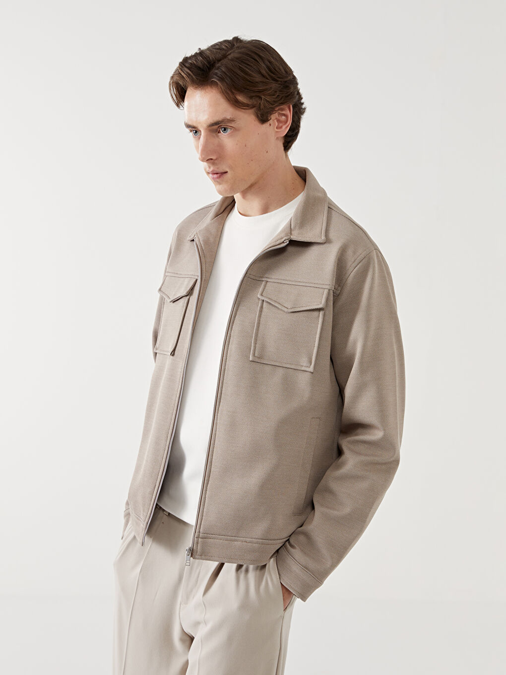 LCW Vision Kahverengi Slim Fit Gömlek Yaka Erkek Mont