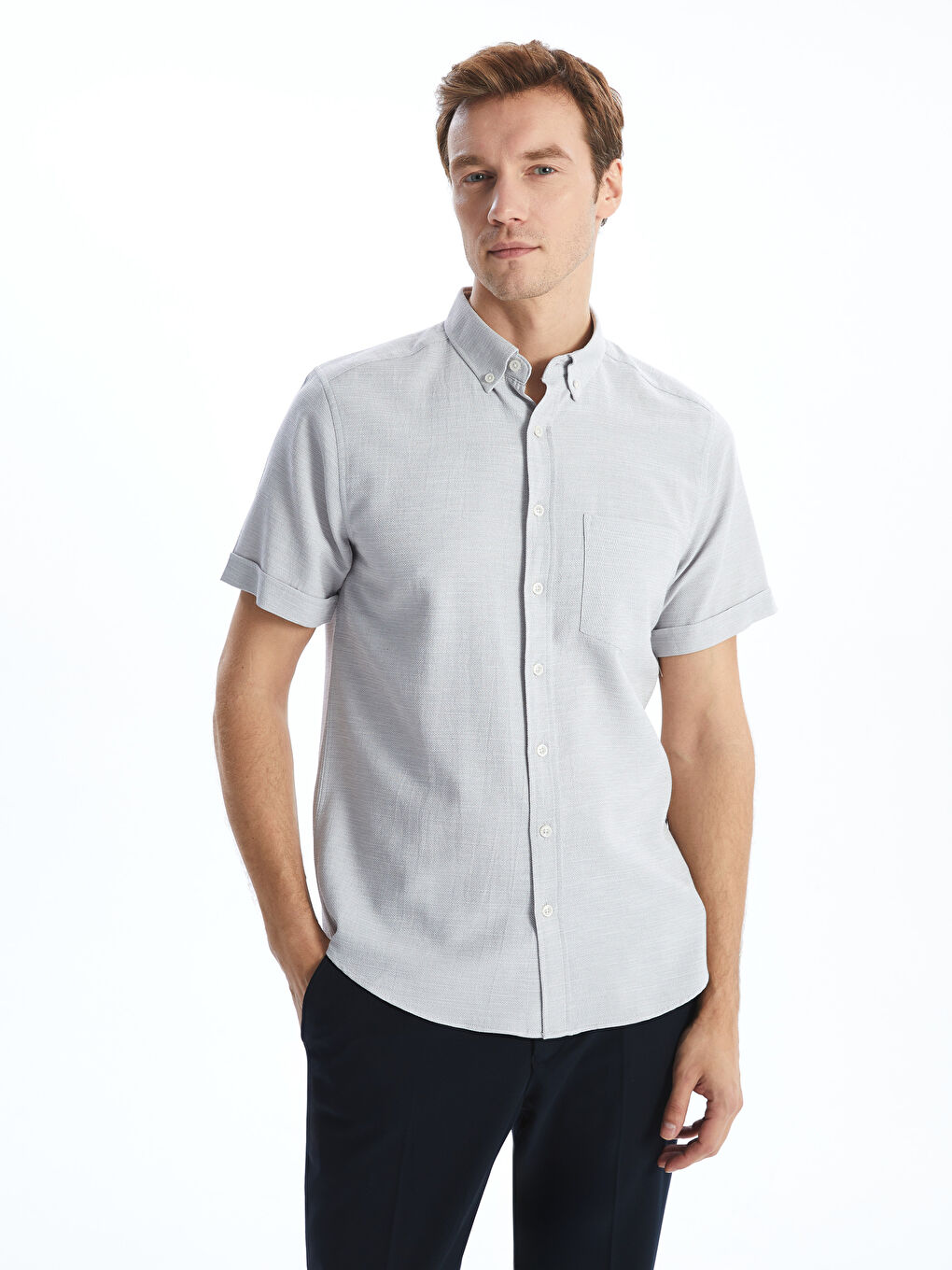 Regular Fit Men's Short Sleeve Dobby Shirt -S53829Z8-GQ9