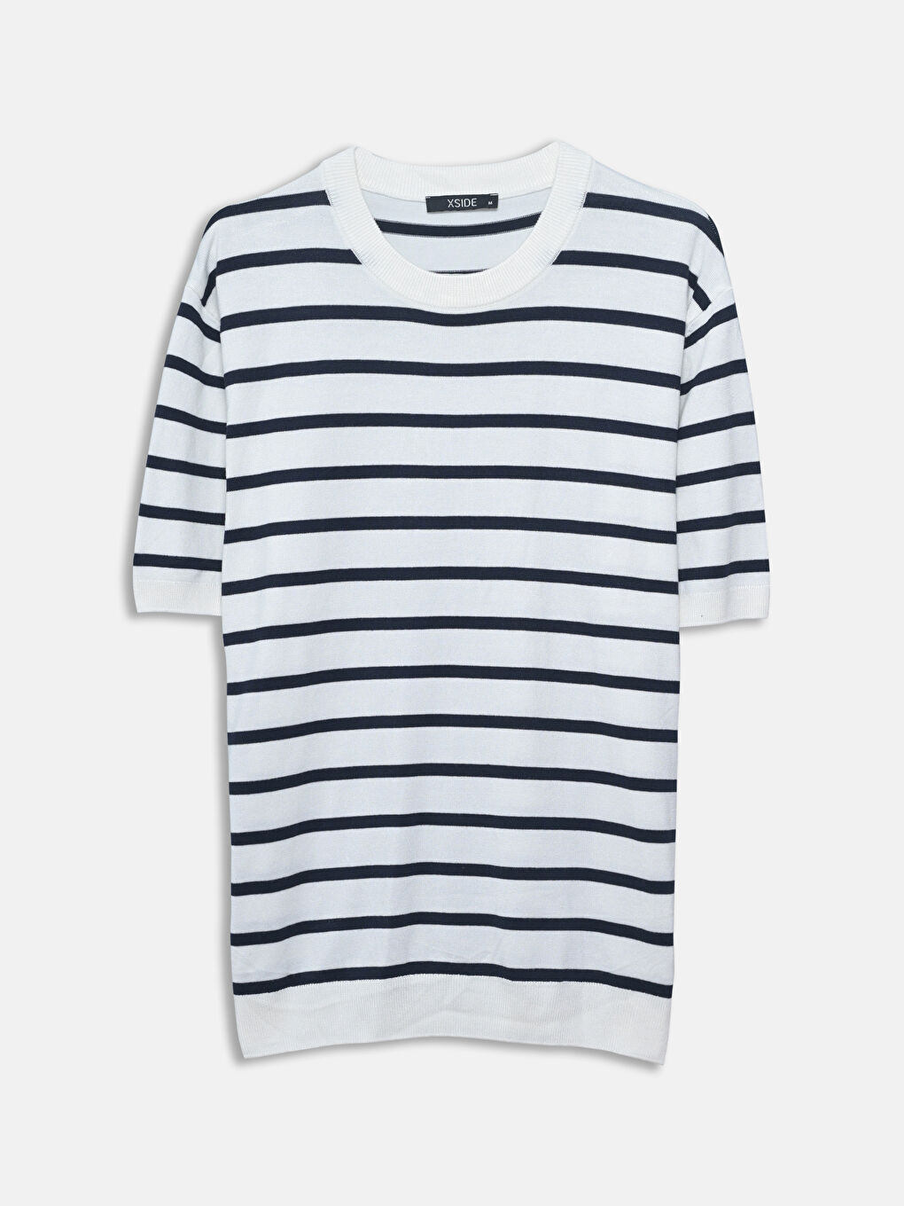 Crew Neck Short Sleeve Striped Men's Knitwear Sweater