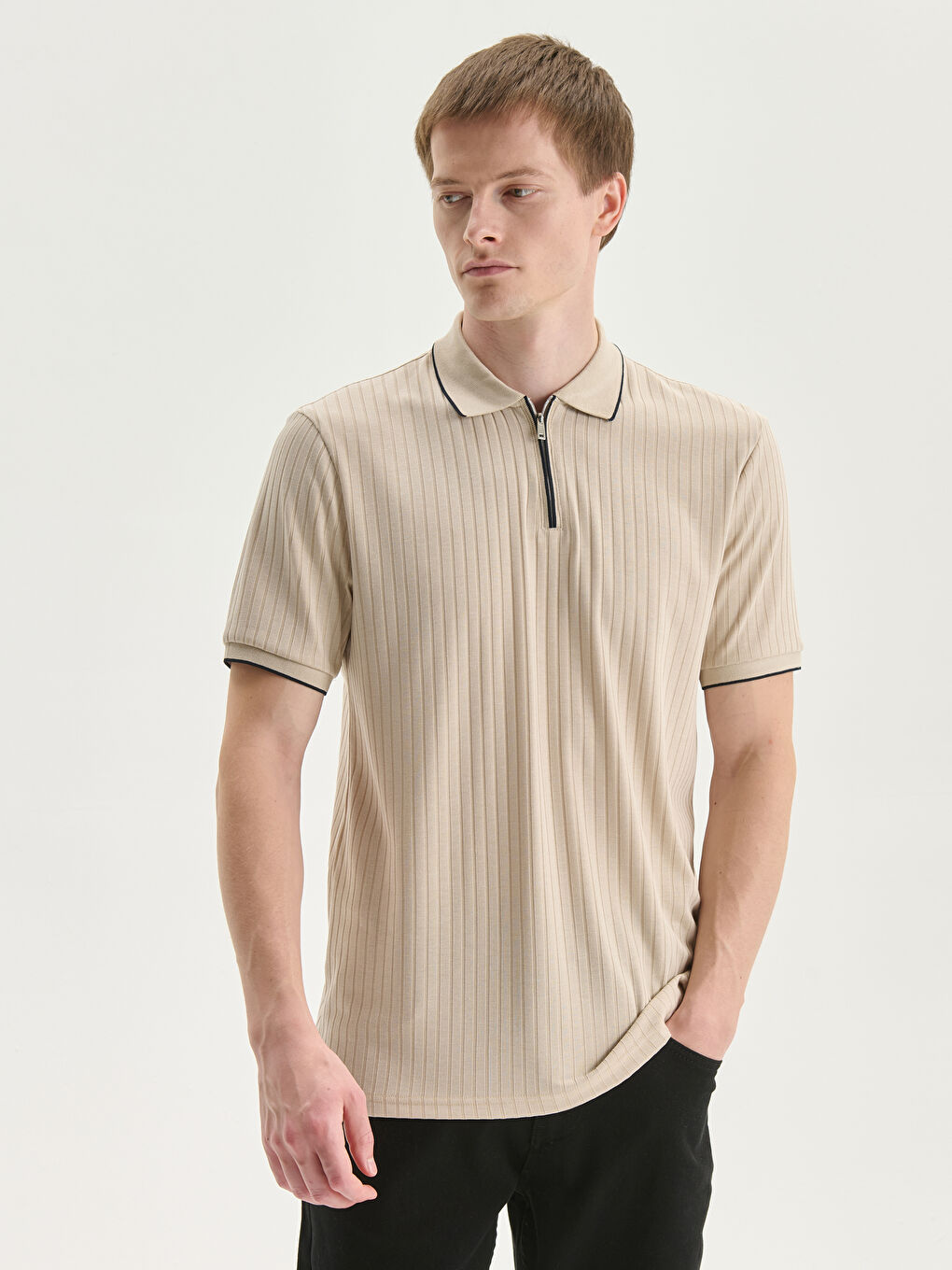 Polo Neck Men's Textured T-Shirt -S53942Z8-HZZ