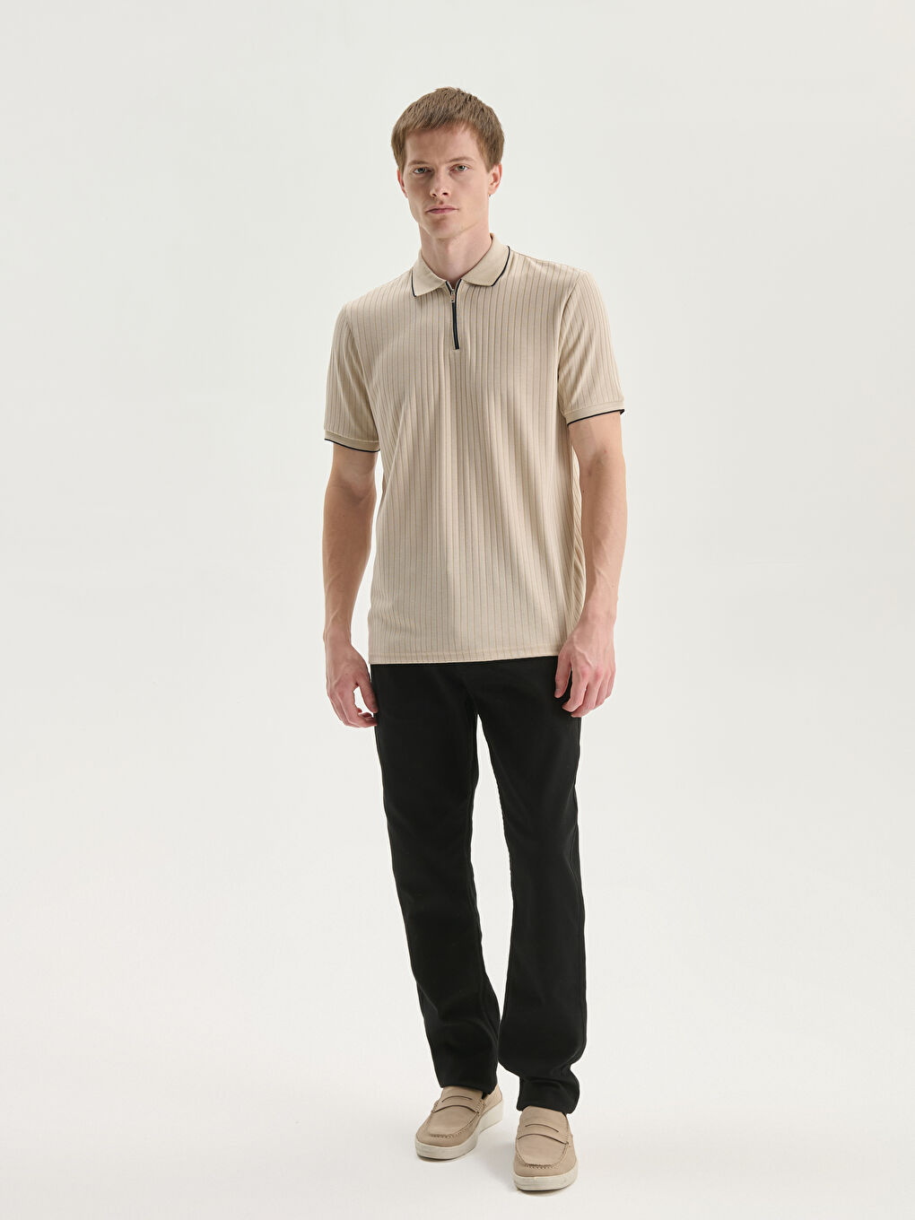 Polo Neck Men's Textured T-Shirt -S53942Z8-HZZ