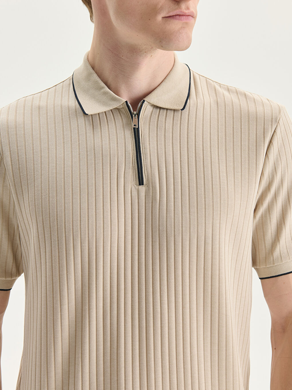 Polo Neck Men's Textured T-Shirt -S53942Z8-HZZ