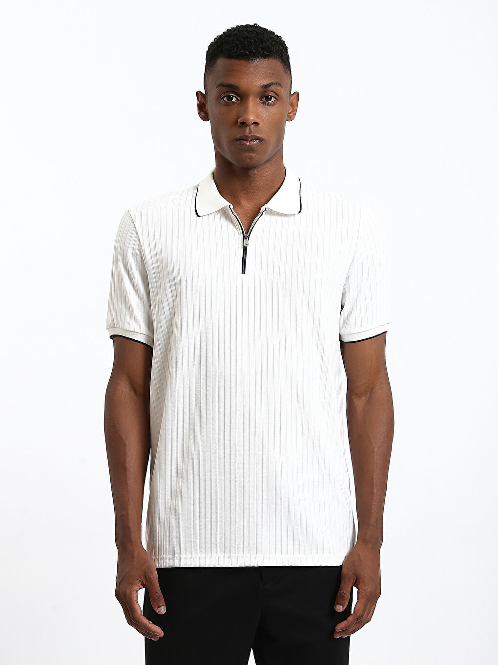 Polo Neck Men's Textured T-Shirt