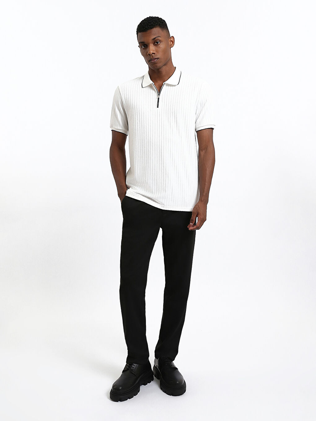 Polo Neck Men's Textured T-Shirt-1