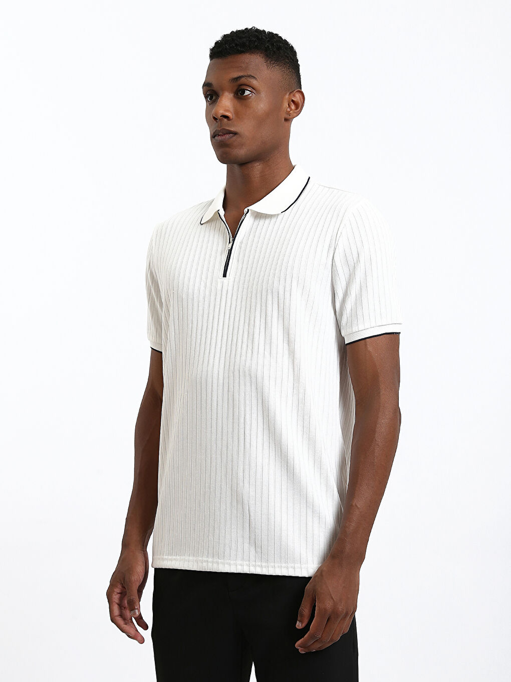 Polo Neck Men's Textured T-Shirt-3