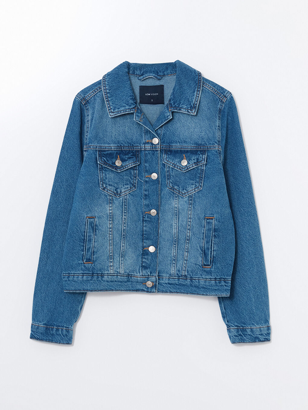 LCW Vision Indigo Gömlek Yaka Kadın Jean Ceket - 5