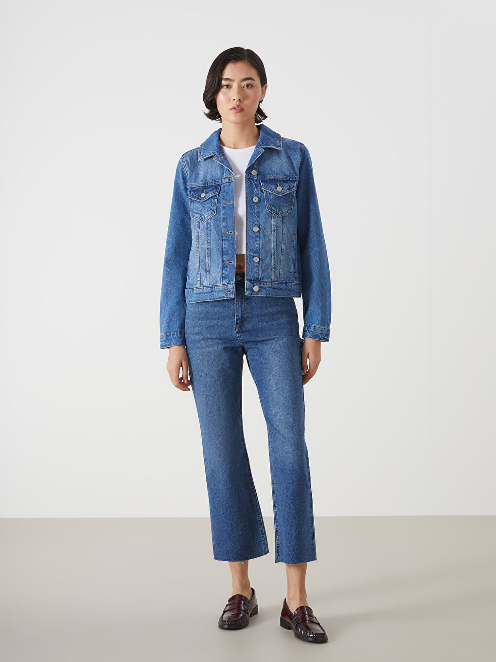 LCW Vision Indigo Gömlek Yaka Kadın Jean Ceket - 1