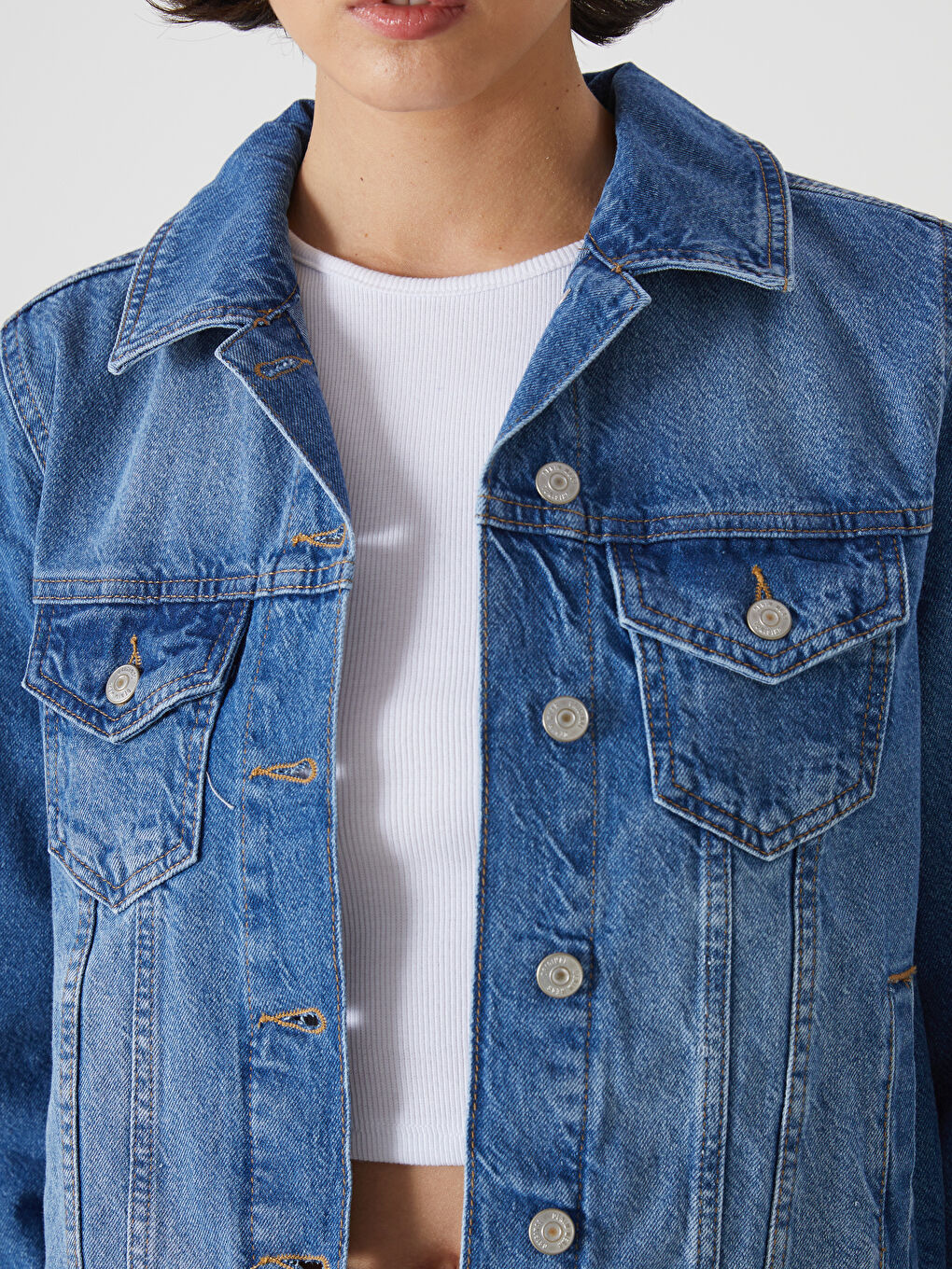 LCW Vision Indigo Gömlek Yaka Kadın Jean Ceket - 2