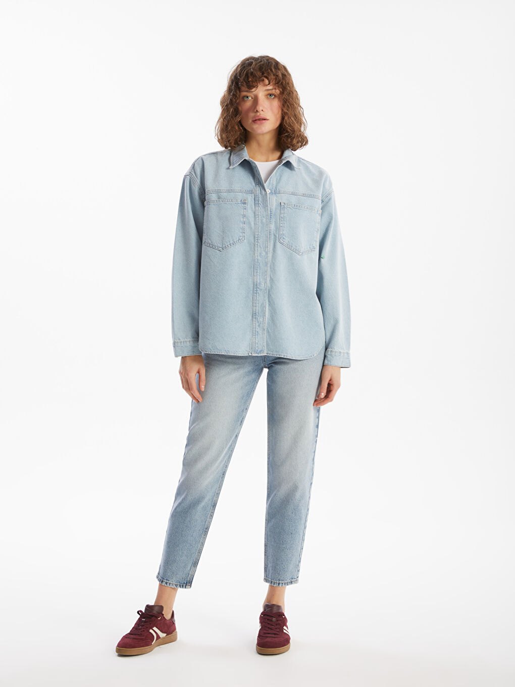 İndigo Oversize Kadın Jean Gömlek Ceket-1