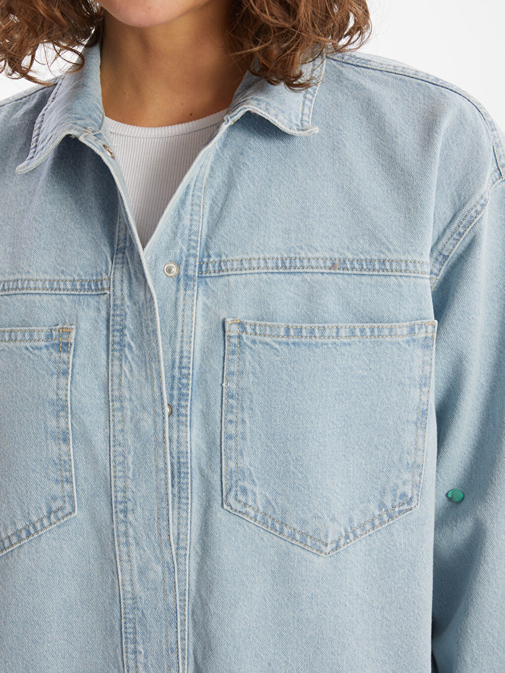 İndigo Oversize Kadın Jean Gömlek Ceket-2