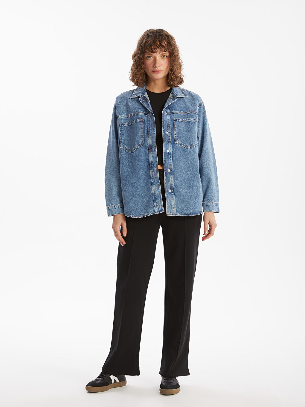 İndigo Oversize Kadın Jean Gömlek Ceket-1