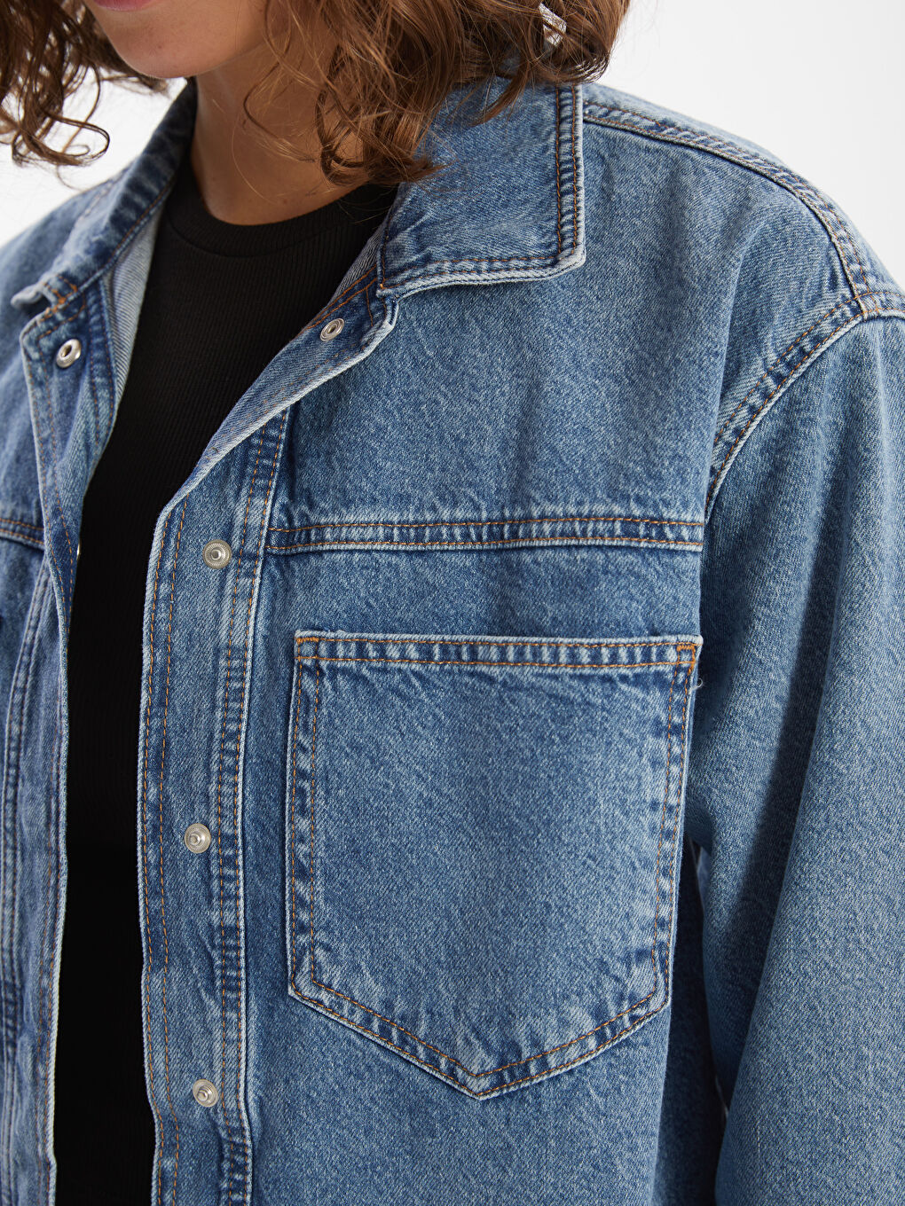 İndigo Oversize Kadın Jean Gömlek Ceket-2
