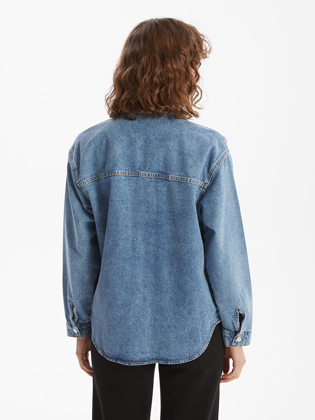 İndigo Oversize Kadın Jean Gömlek Ceket-3