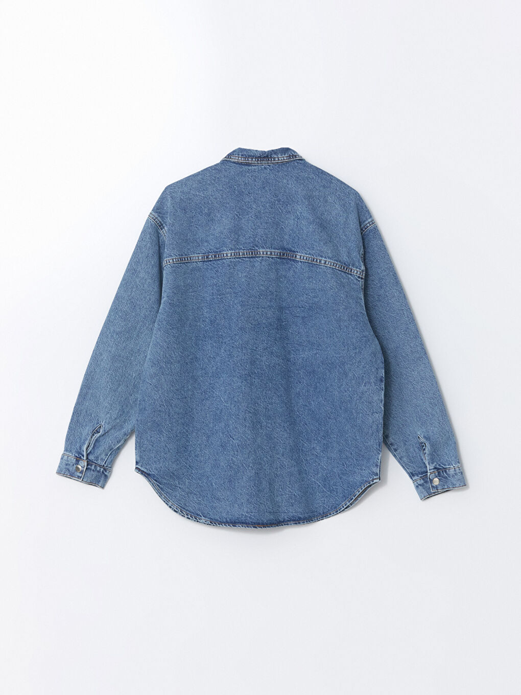 İndigo Oversize Kadın Jean Gömlek Ceket-5