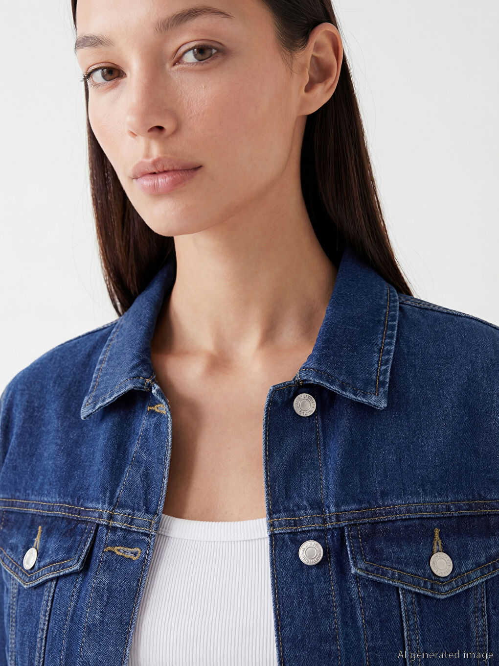 İndigo Gömlek Yaka Kadın Jean Ceket-2