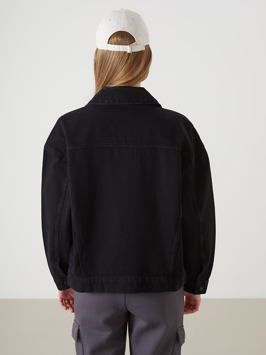 LCW Vision Siyah Gömlek Yaka Oversize Kadın Jean Ceket - 3