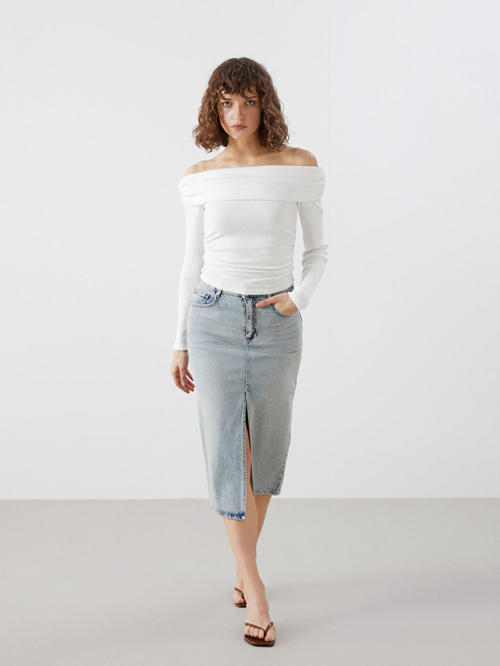 LCW Vision Indigo Dar Fit Kadın Jean Etek