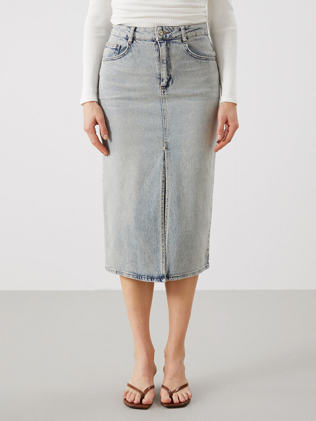 LCW Vision Indigo Dar Fit Kadın Jean Etek - 1