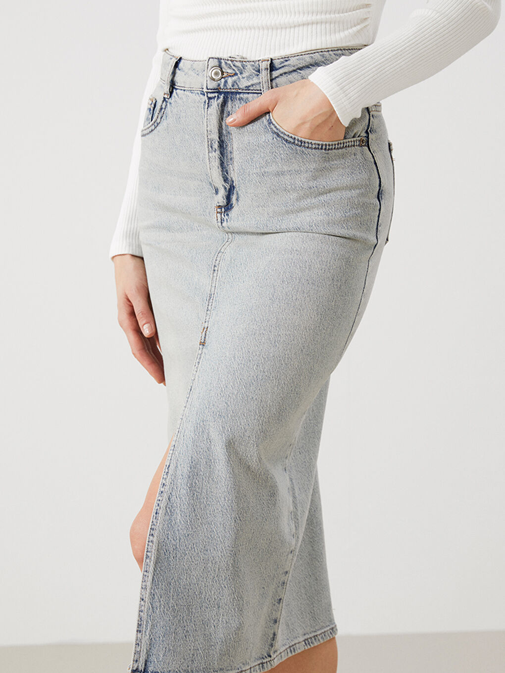 LCW Vision Indigo Dar Fit Kadın Jean Etek - 2