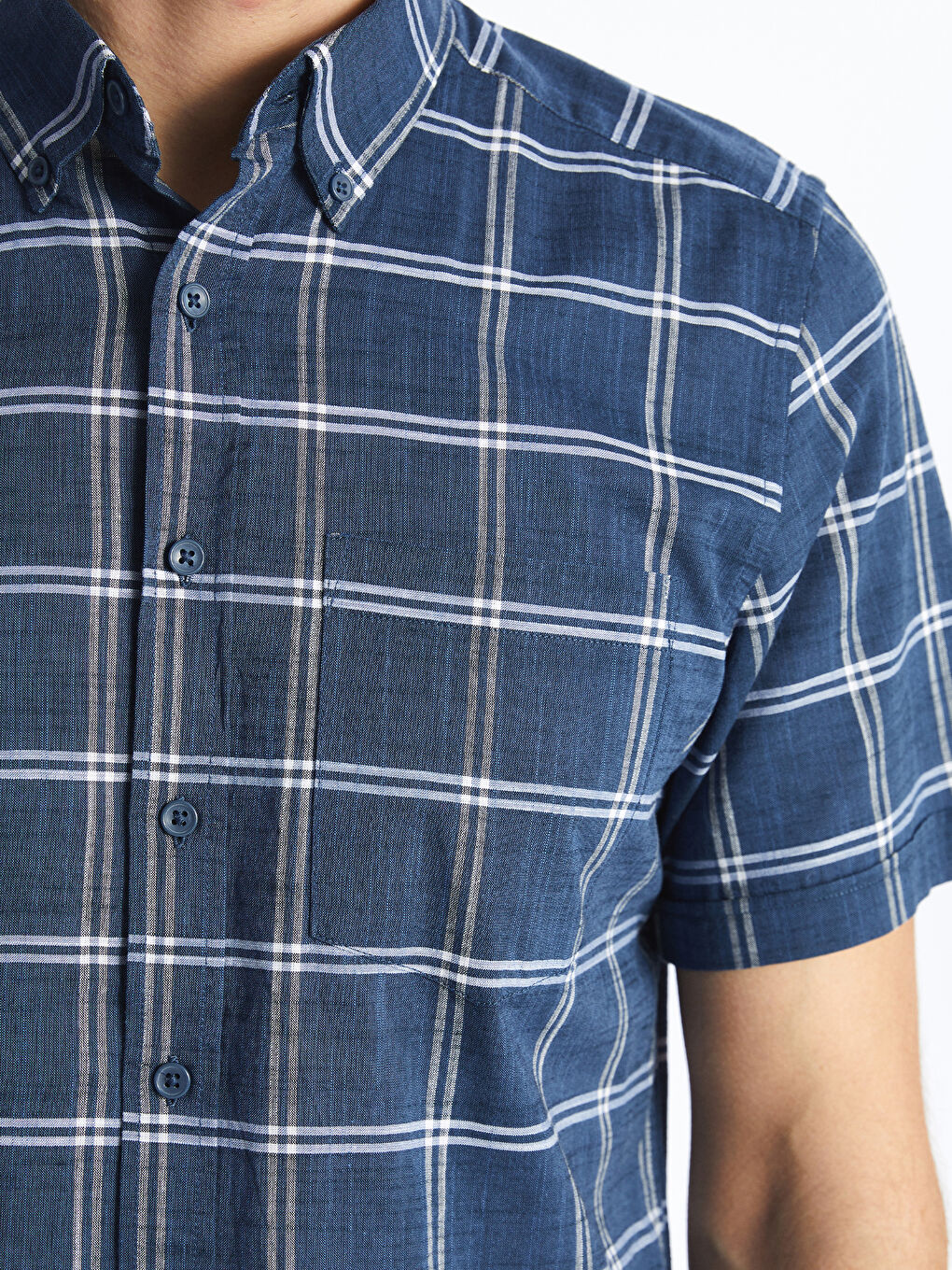 Regular Fit Short Sleeve Plaid Poplin Men's Shirt -S53975Z8-LMR
