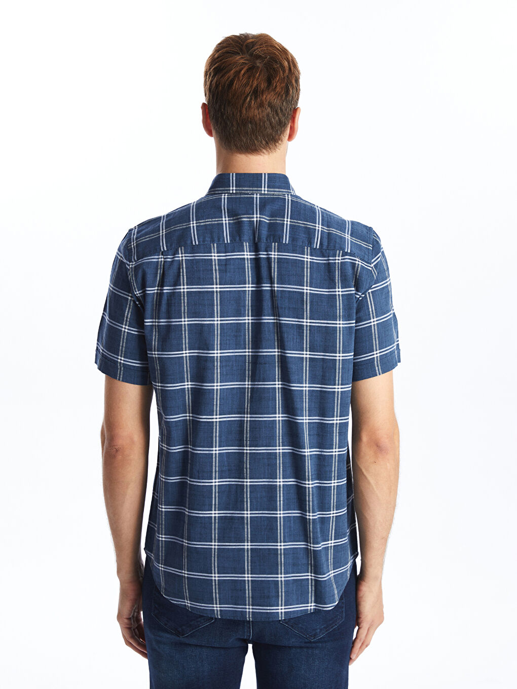 Regular Fit Short Sleeve Plaid Poplin Men's Shirt -S53975Z8-LMR