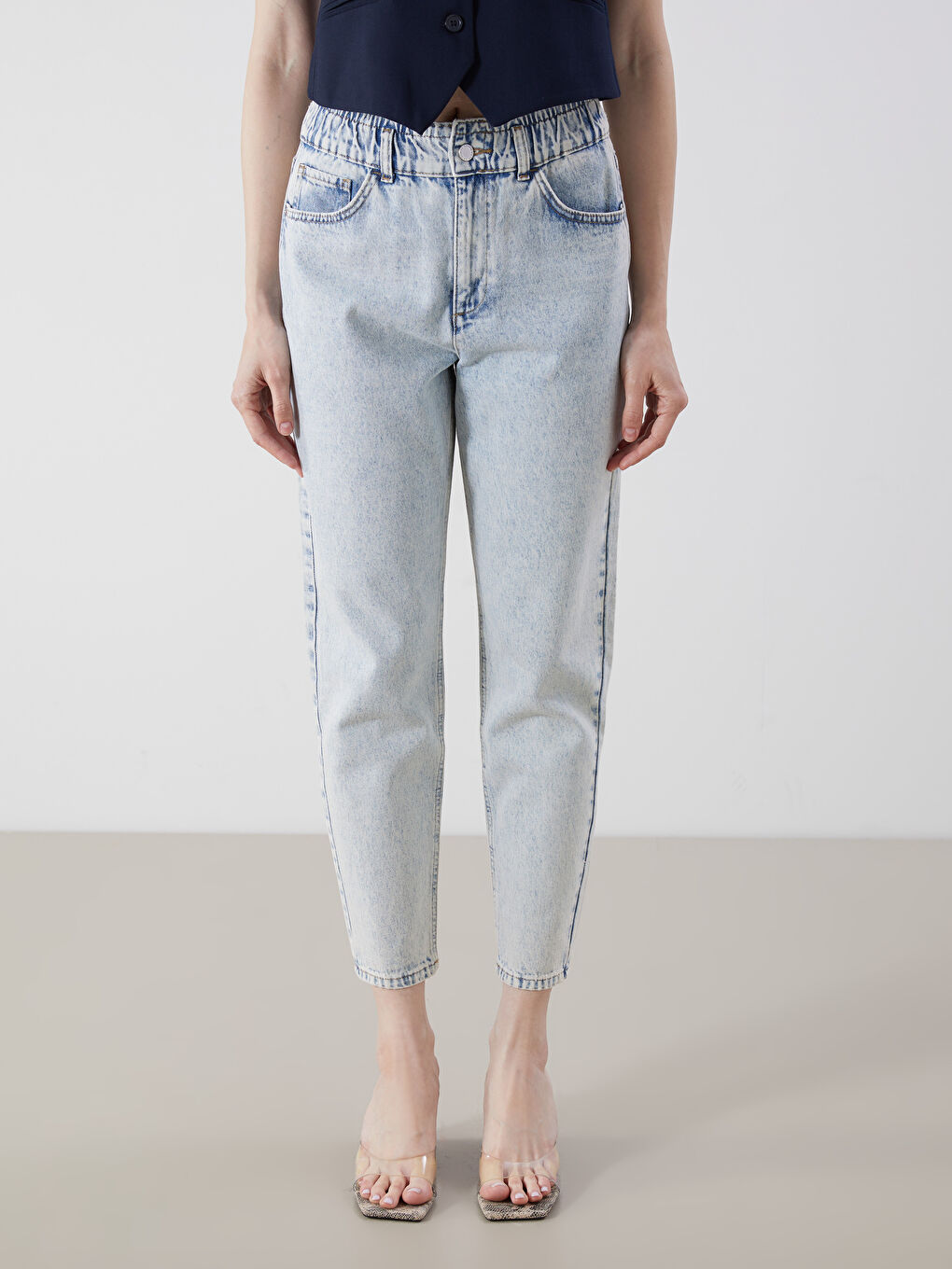 Elasticated Waist Slouchy Fit Women's Jeans -S53988Z8-311