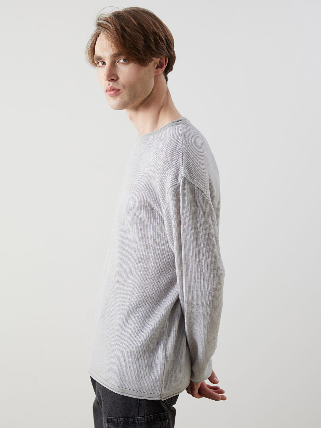 Crew Neck Long Sleeve Men's Tricot Sweater -S53999Z8-J2B