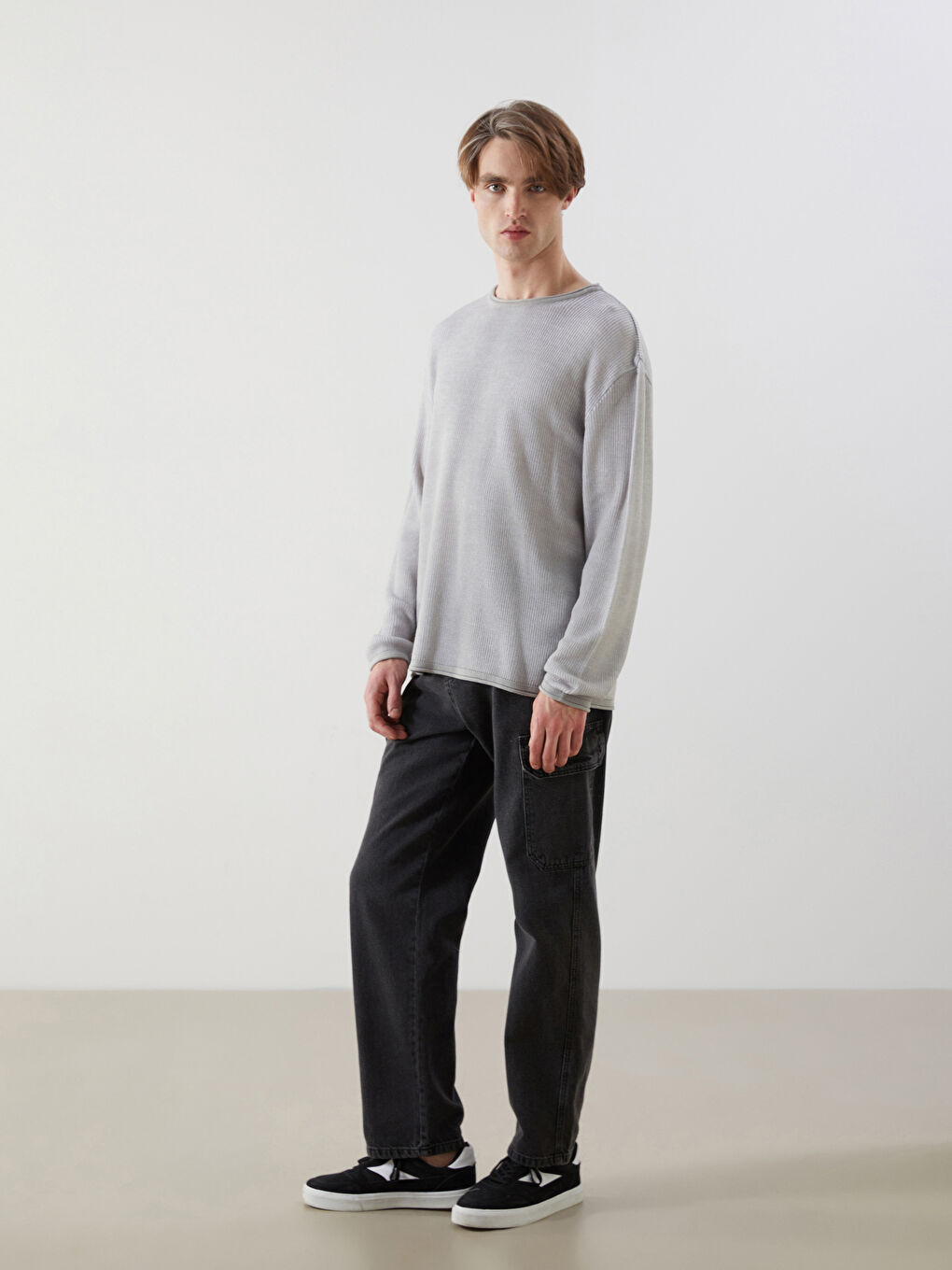 Crew Neck Long Sleeve Men's Tricot Sweater -S53999Z8-J2B