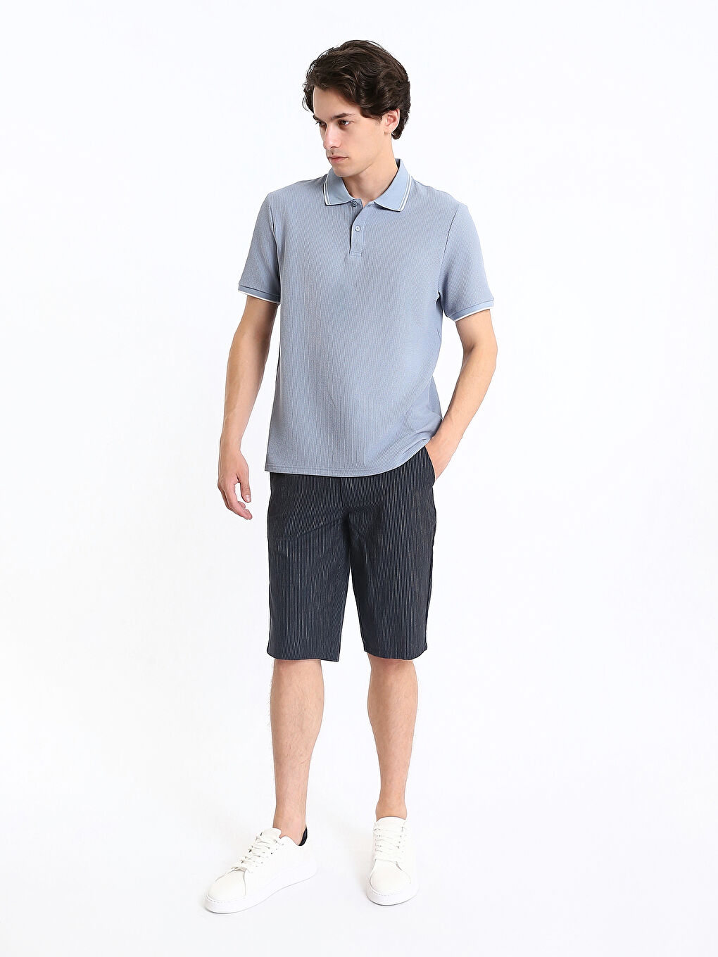 T-shirt Texturé à Col Polo pour Hommes-1