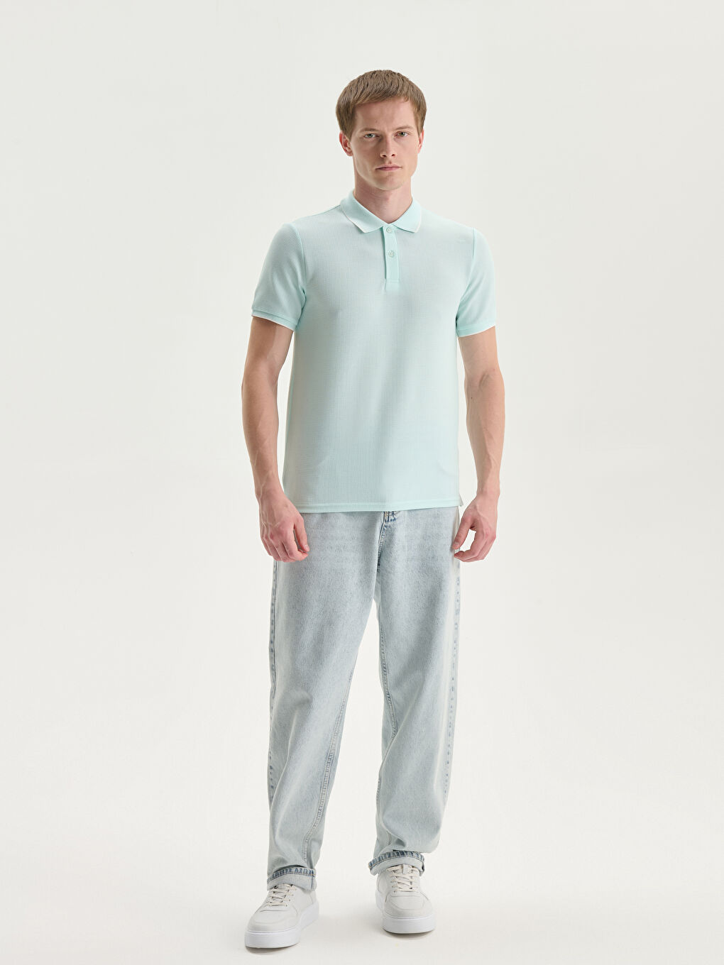 Polo Neck Men's Textured T-Shirt-1