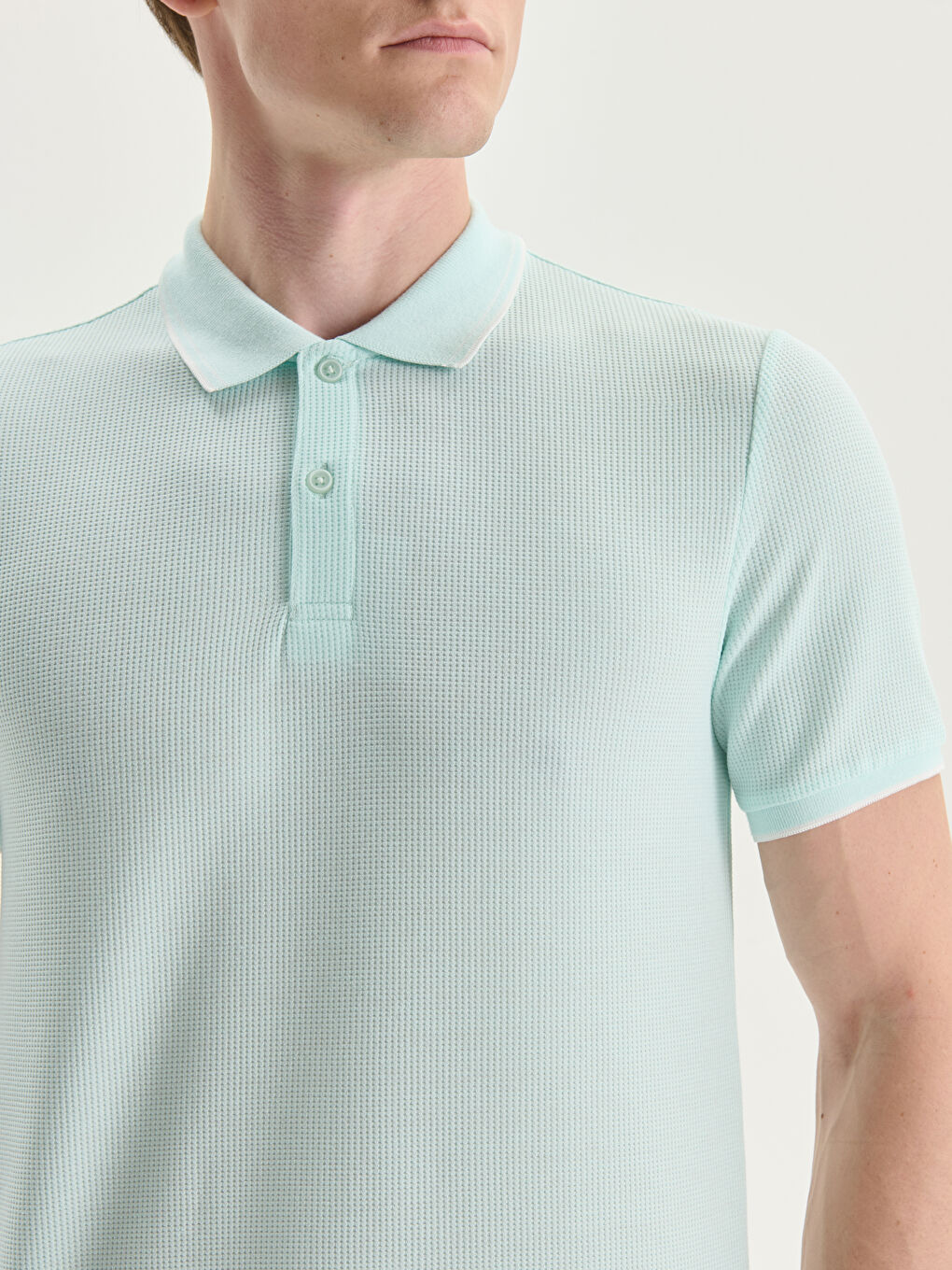 Polo Neck Men's Textured T-Shirt-2