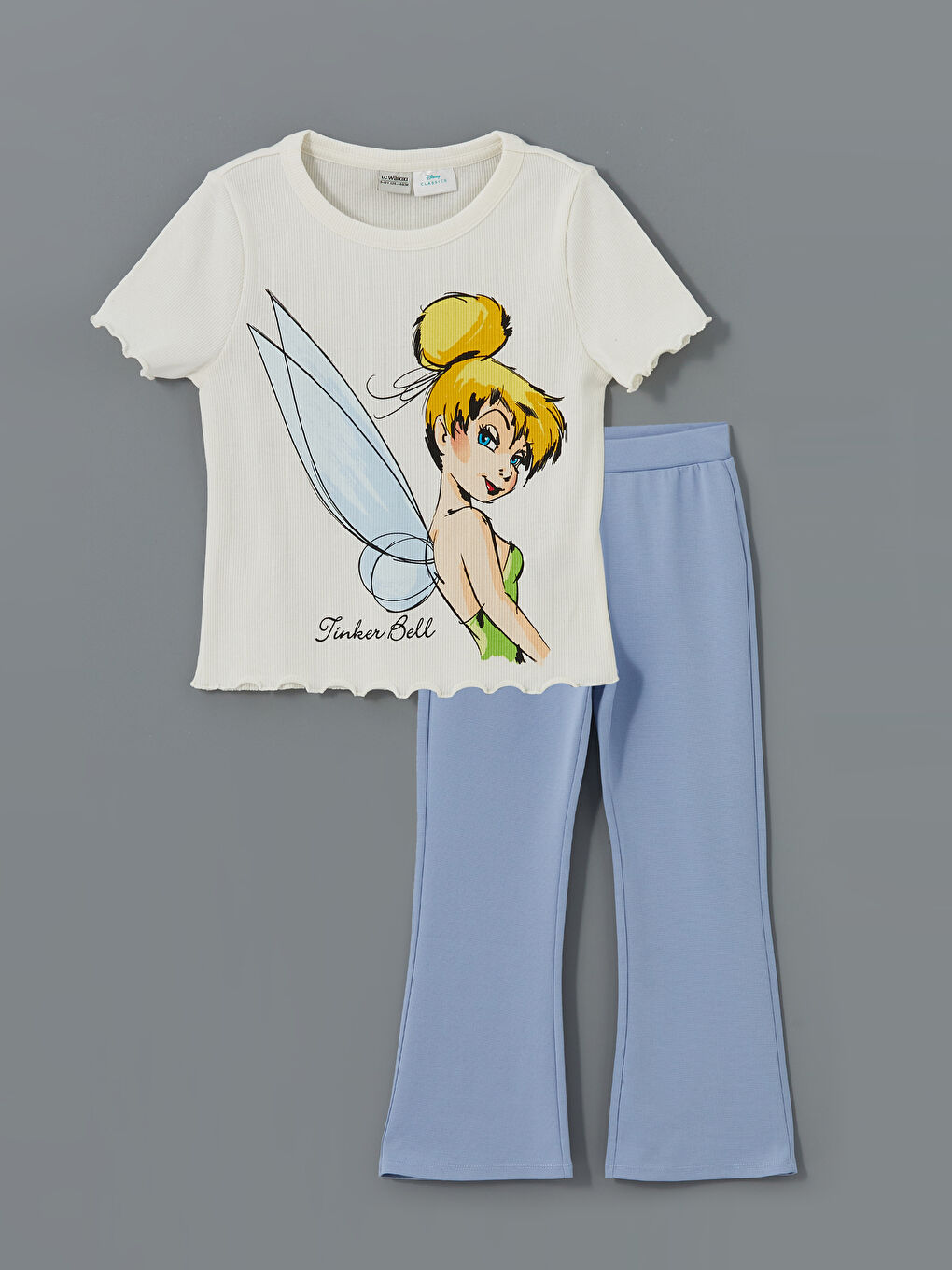 Crew Neck Tinker Bell Printed Girls' T-Shirt and Tights