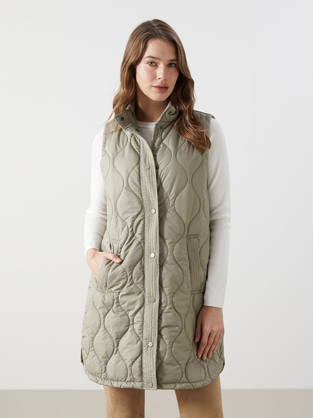 Stand-Up Collar Quilted Women’S Puffer Vest -S54175Z8-GGY
