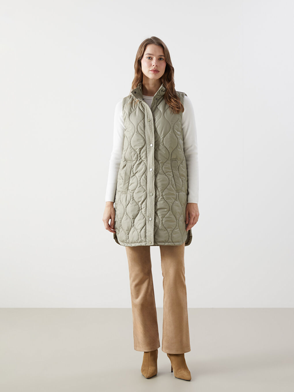 Stand-Up Collar Quilted Women’S Puffer Vest -S54175Z8-GGY