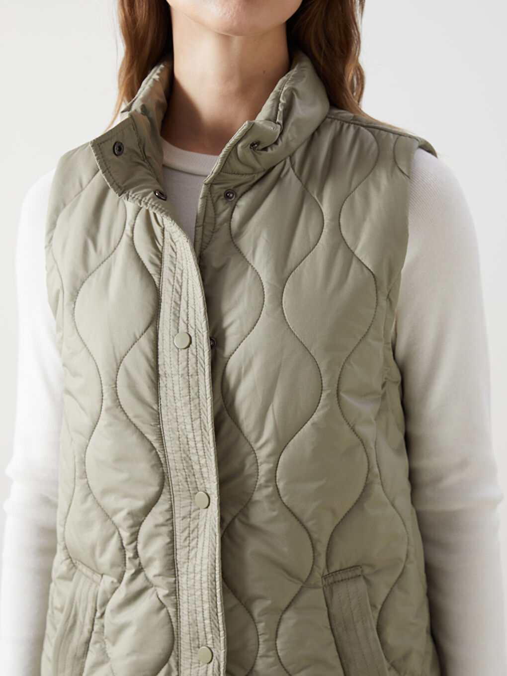 Stand-Up Collar Quilted Women’S Puffer Vest -S54175Z8-GGY