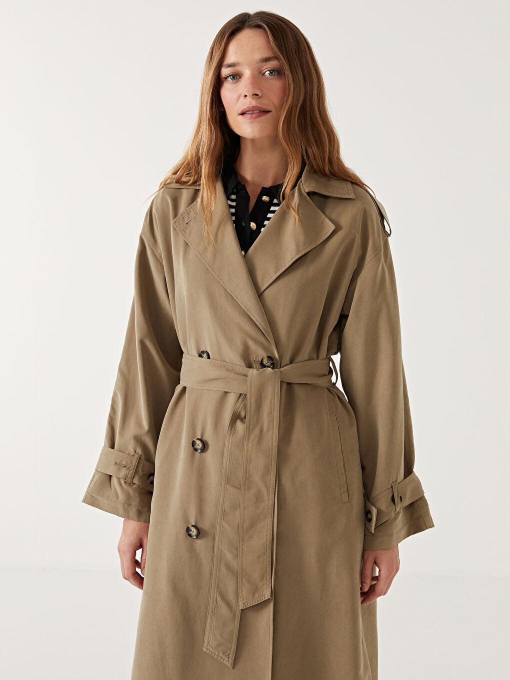 Women's Jacket Collar Plain Trench Coat -S54187Z8-Y7X