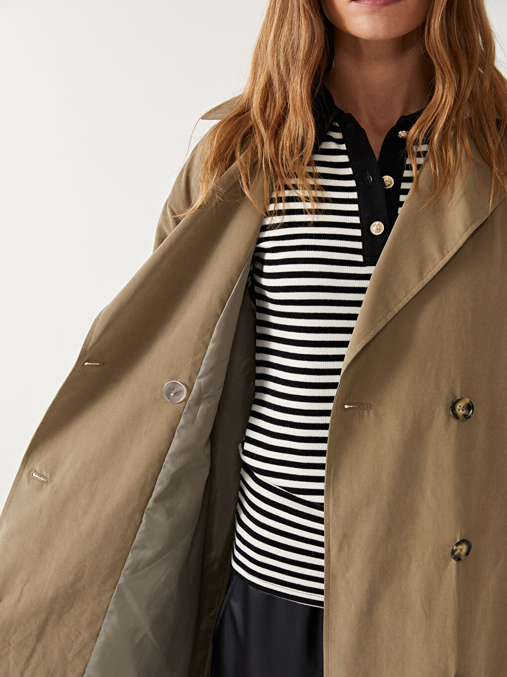 Women's Jacket Collar Plain Trench Coat -S54187Z8-Y7X