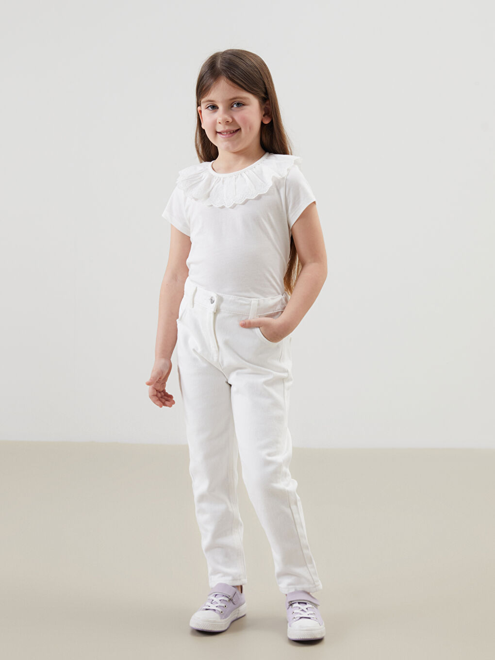 LCW Kids Ekru Basic Kız Çocuk Pantolon