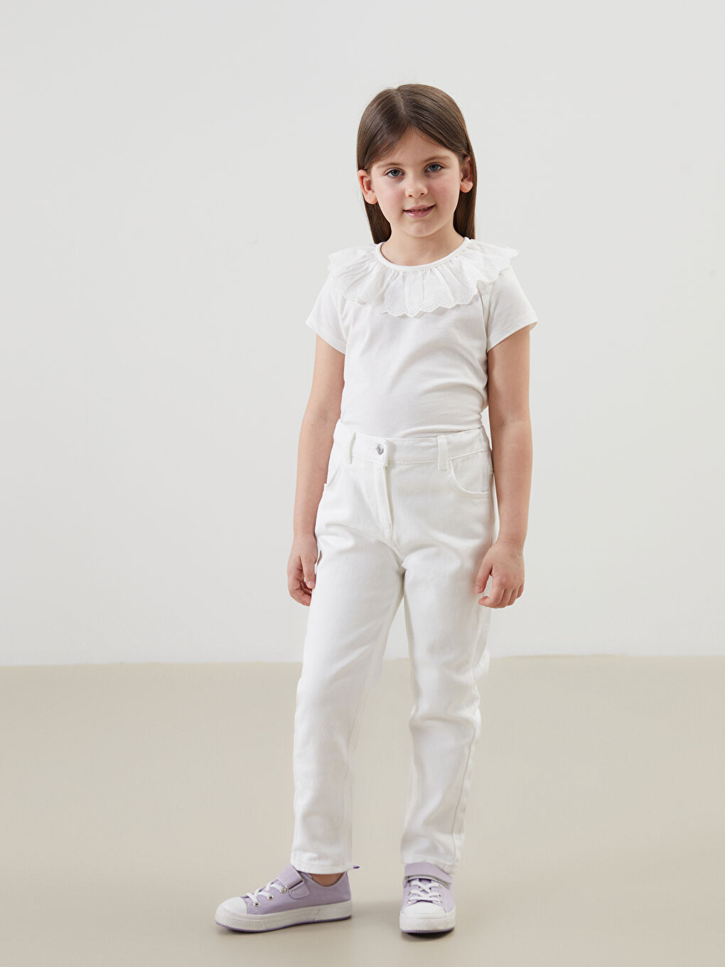 LCW Kids Ekru Basic Kız Çocuk Pantolon - 1